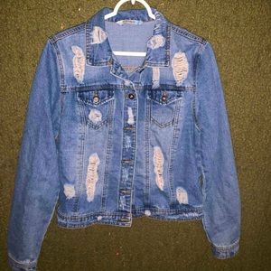 HIGHWAY JEANS WOMENS DISTRESSED ACID WASH DENIM BLUE JEAN JACKET SIZE LARGE